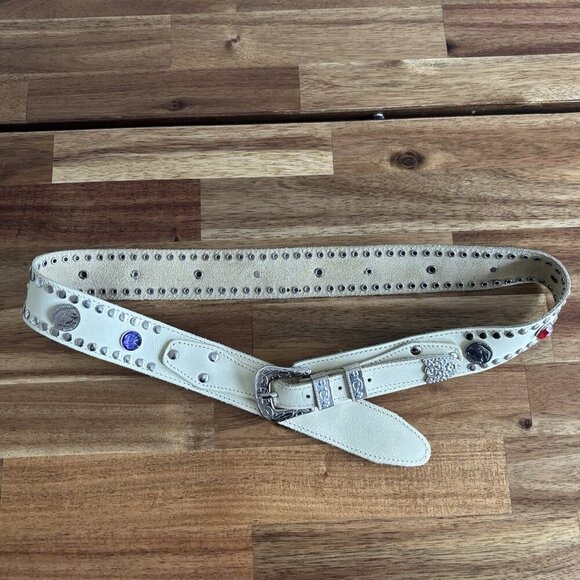 Vintage Boho Leather Belt FAUX STONES coin‎ Festival Boho Gypsy Western Cowgirl main image 7